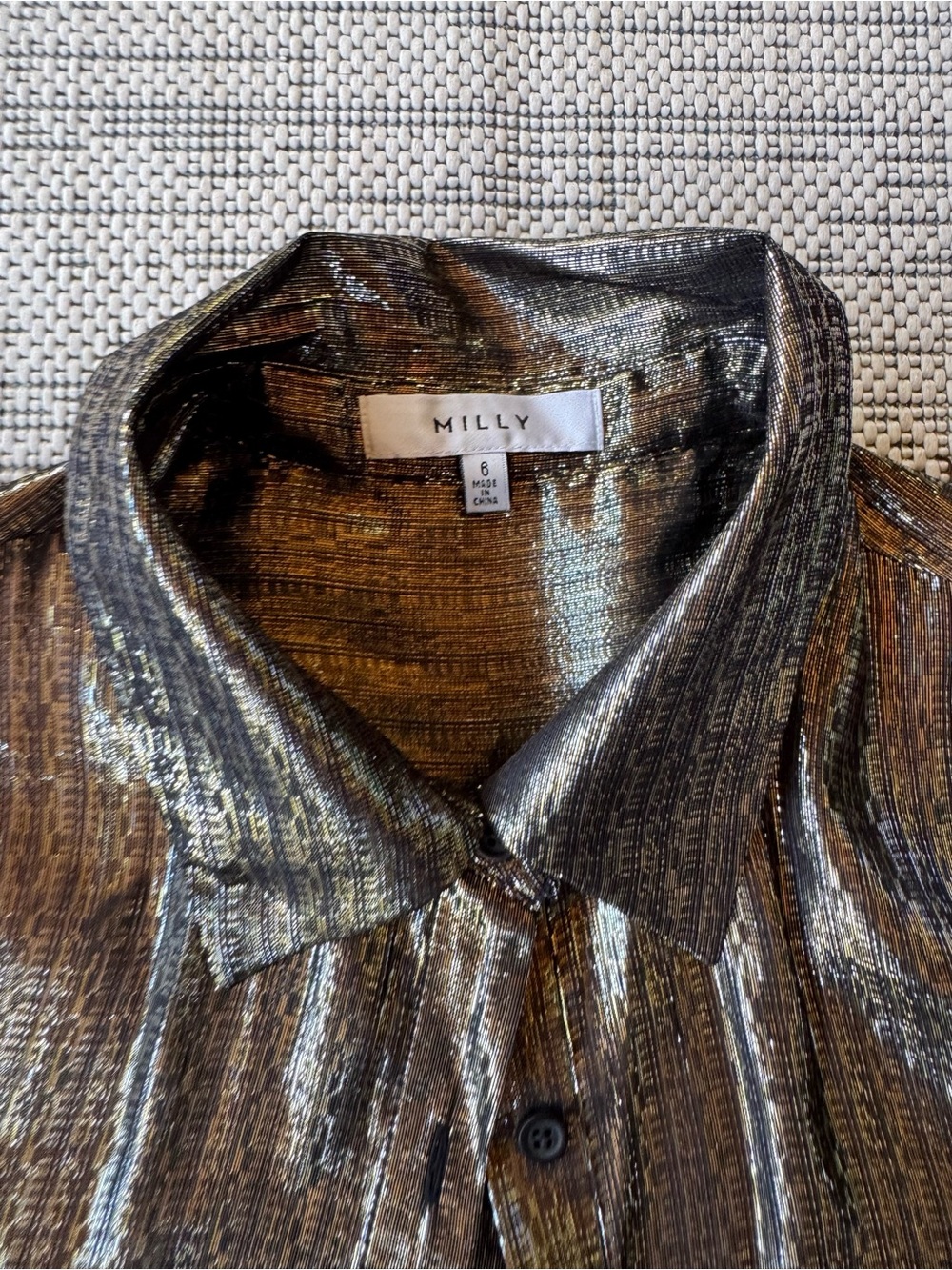 Milly Metallic Bronze and Black Striped Dress Shirt